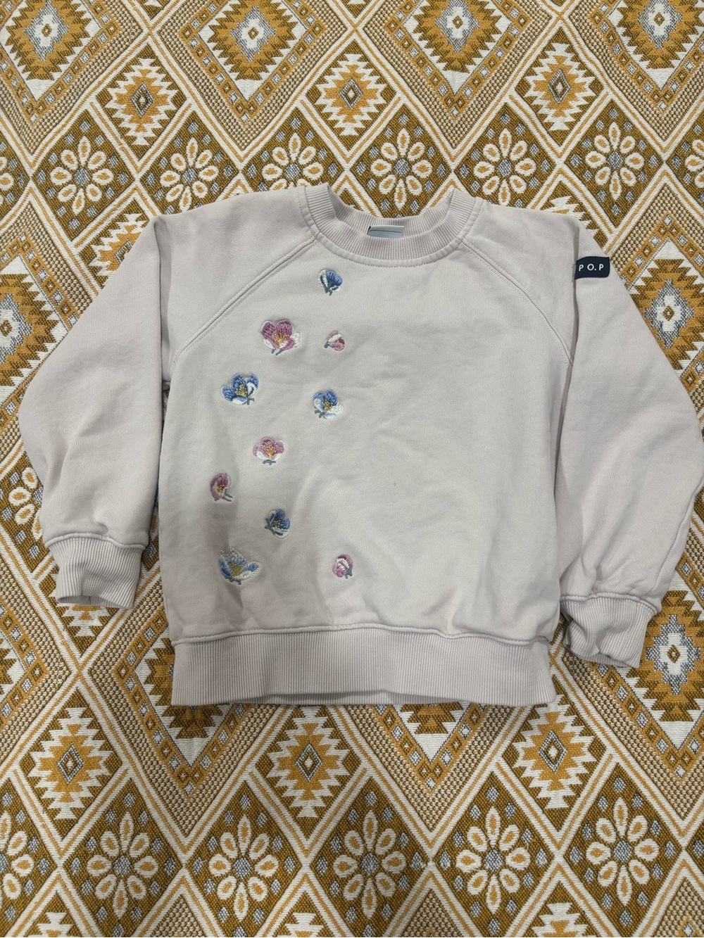Polarn O. Pyret Embroidered Floral Sweatshirt | Cream | Size 4-5Y (110)